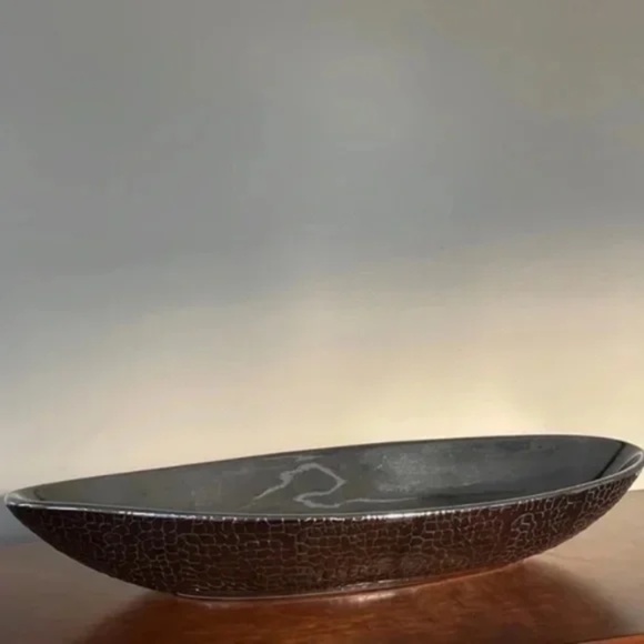 Silver Pebbled Chrome Oblong Decorative Bowl 21 inches - Picture 2 of 8